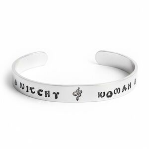 Handmade stamped Witchy‎ Woman snake silver aluminum adjustable cuff bracelet